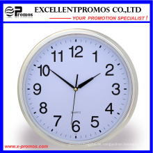 Silber Rahmen Logo Printing Runde Kunststoff Wanduhr (Item21)